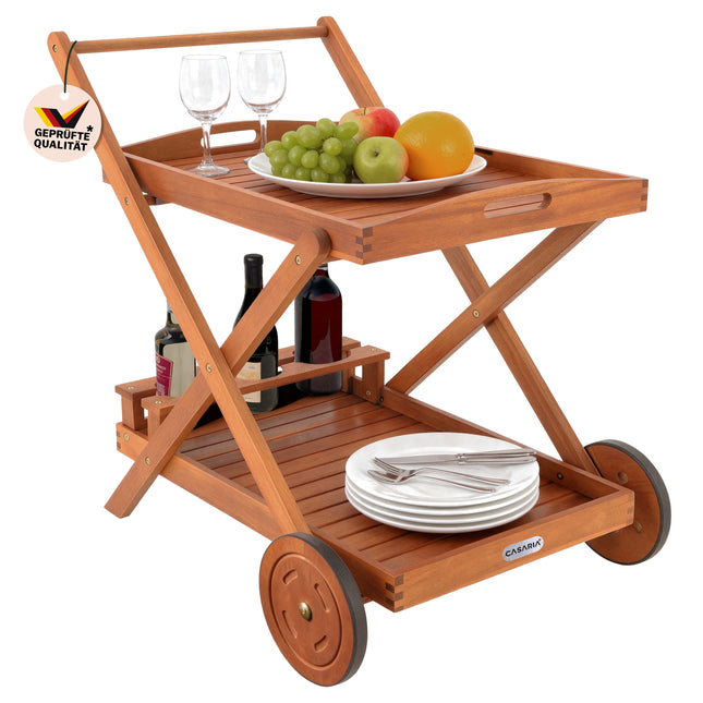 Serving Trolley with Wheels Acacia Wood FSC®-certified