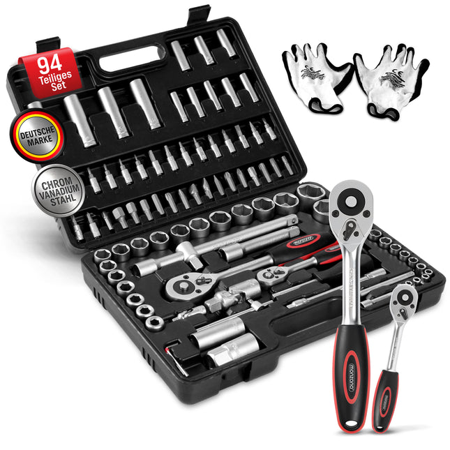 Tool Set 94Pcs Chrome-Vanadium Steel incl Work Gloves