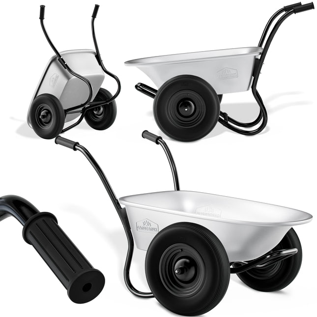 2 Wheel Wheelbarrow Galvanised Steel 100L 150kg Pneumatic Tyres