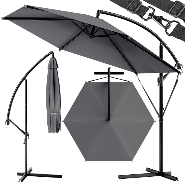 Anthracite aluminium cantilever parasol Ø330cm UV protection 30+ with wind protection