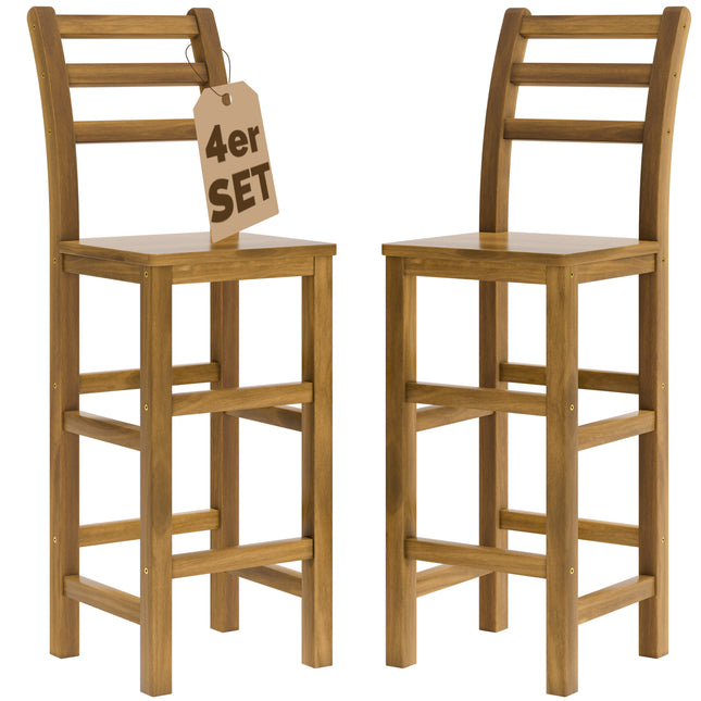 Bar Stool 4Pcs Acacia Wood with Backrest