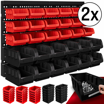 Tool wall set of 2 black/red with 30 stacking boxes each