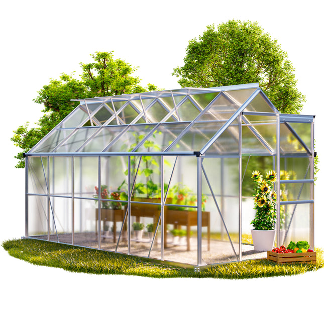 Aluminium greenhouse 380x190x195cm 4 skylights