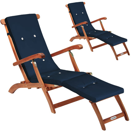 Garden lounger Queen Mary® set of 2 acacia FSC®-certified incl cushion blue