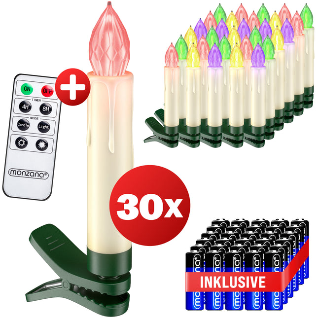 LED Christmas Tree Candles 30Pcs Multicoloured incl Batteries