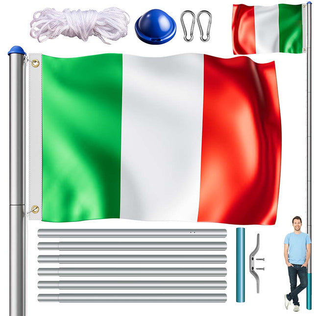 Aluminium flagpole 650cm incl Italy flag