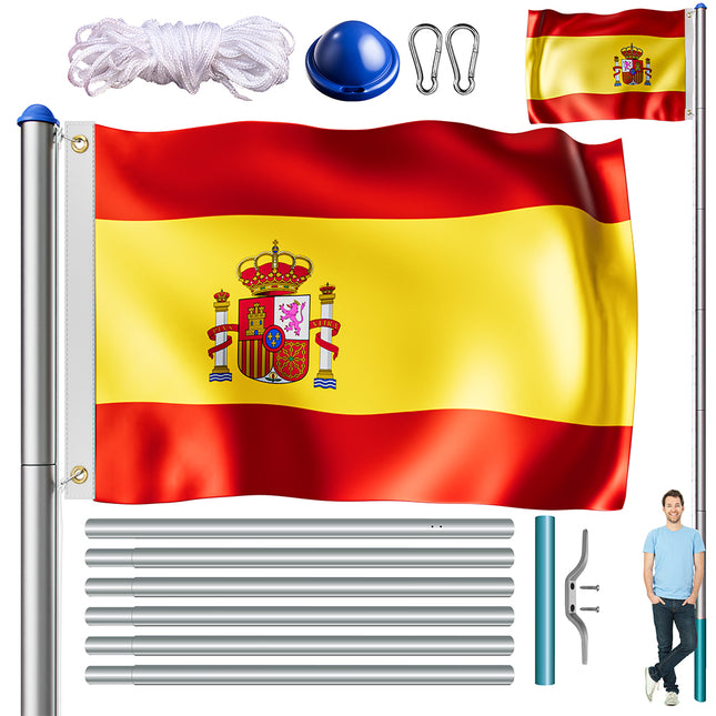 Aluminium flagpole 650cm incl Spain flag