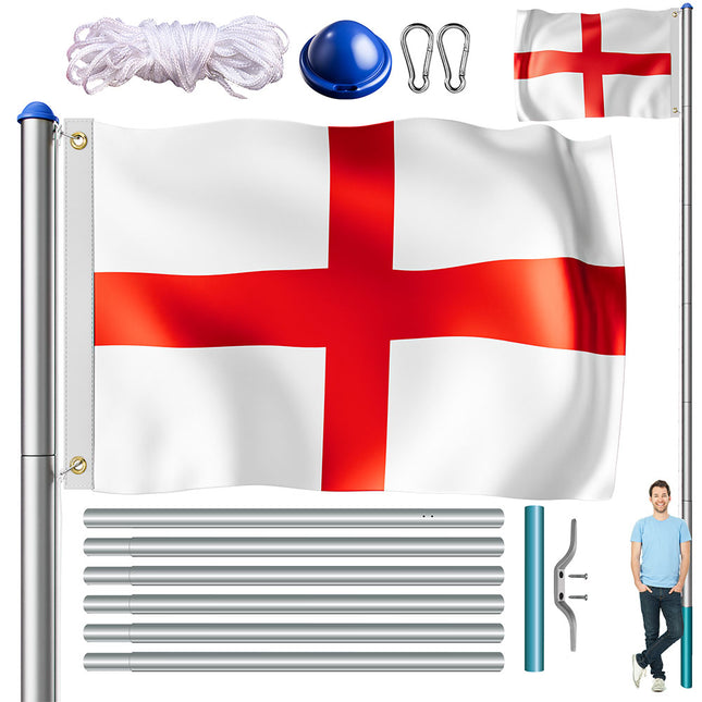 Aluminium flagpole 650cm incl England/UK flag