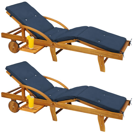Garden lounger Tami Sun® set of 2 acacia incl cushion blue