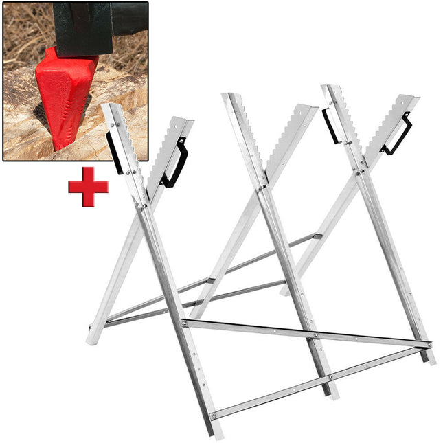 Wood Sawhorse Metal + Splitting Wedge Red Carbon Steel