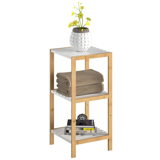 Standing Shelf Bamboo White 80x33x34cm 3 Shelves