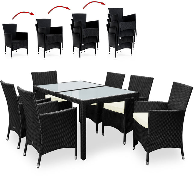13pcs Rattan Furniture Set made of light aluminium with stackable chairs