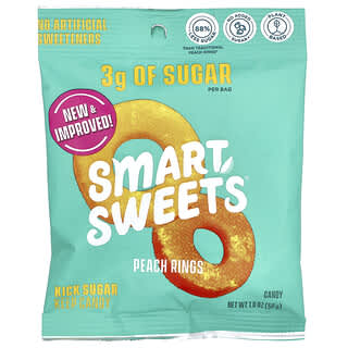 Low Sugar Peach Rings by SmartSweets, 1.8 oz (50 g) - Zero Artificial Sweeteners