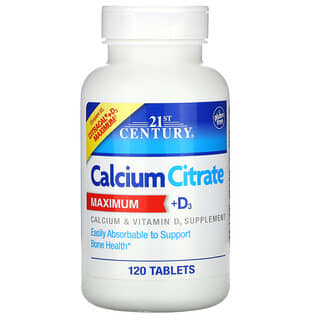 21st Century Calcium Citrate Maximum D3 Supplement, 120 Tablets