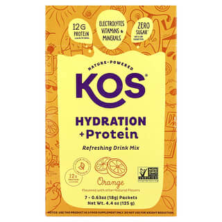 KOS Hydration + Protein Refreshing Drink Mix, Orange, 7 Packets
