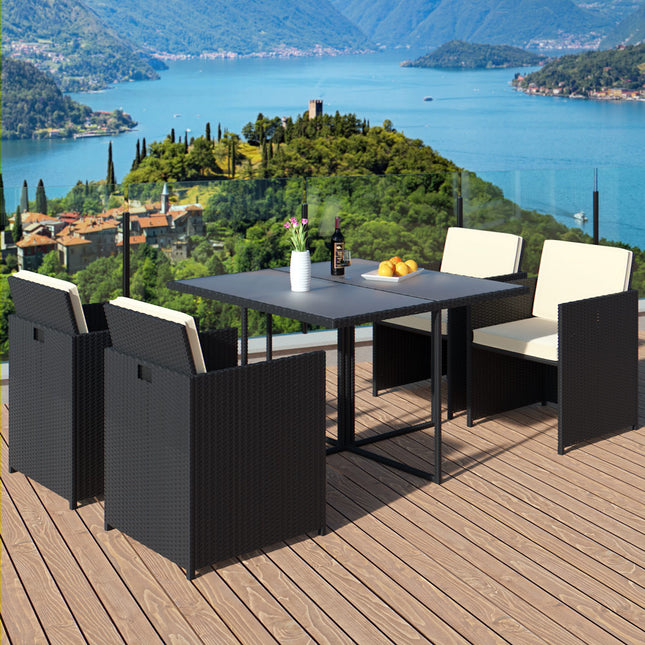 13 pcs Rattan furniture set - Table with glass top - 7cm thick cushions