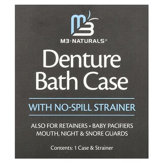 M3 Naturals Denture Bath Case with No Spill Strainer - Easy Cleaning for Dentures & More