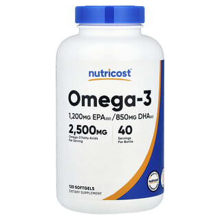 Nutricost Omega-3 Fish Oil Supplements, 120 Softgels, 2500mg EPA & DHA