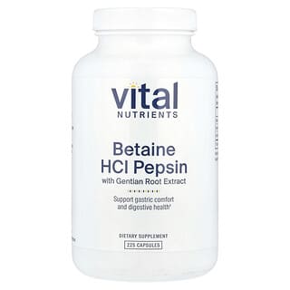 Vital Nutrients Betaine HCl Pepsin with Gentian Root for Digestive Health, 225 Capsules