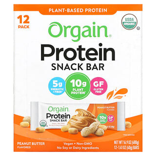 Orgain Organic Plant-Based Protein Bars - Peanut Butter, Vegan, Gluten-Free