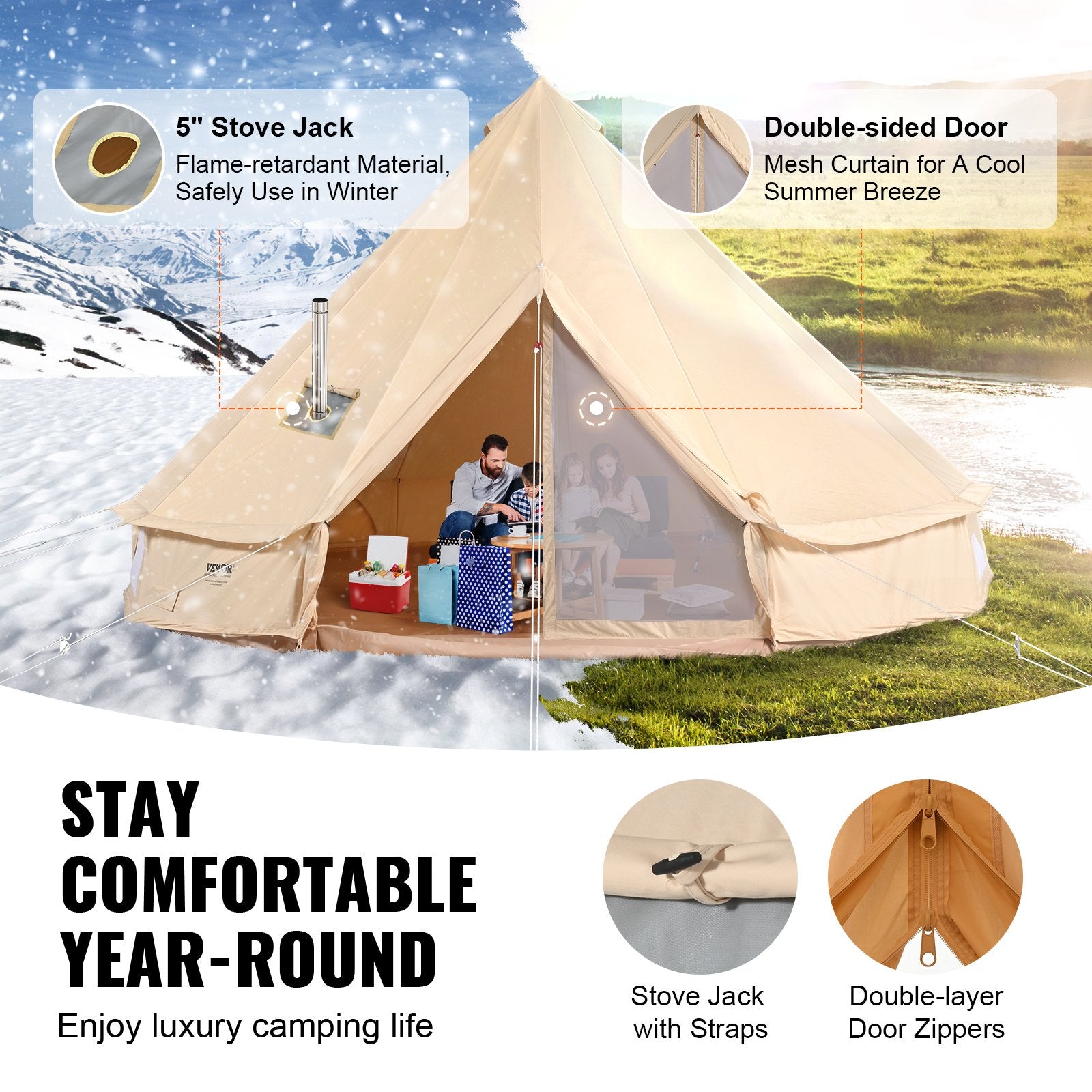 cotton bell tent Canvas Bell Tent, 6 people, 4 Seasons, 4 m/13.12 ft, Yurt Tent – SPLASH37