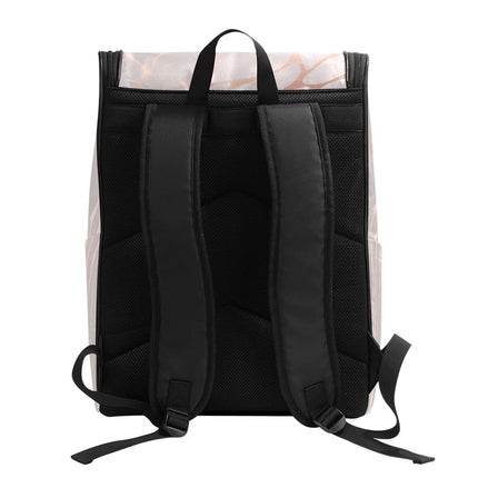 School Bag, Rose Gold Marble Pattern with Zipper Compartments