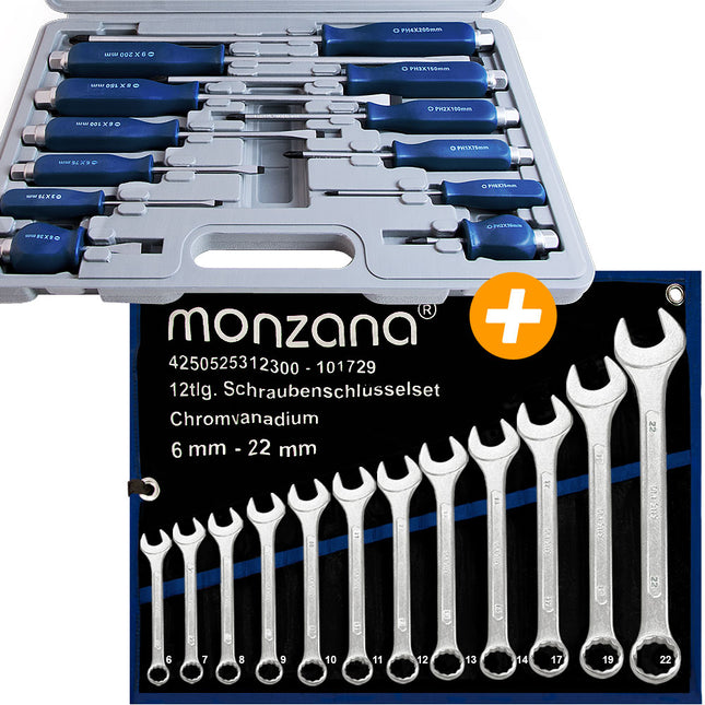 12-piece screwdriver set + 12-piece open-end spanner set chrome vanadium
