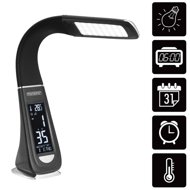 Table Lamp Lilly Black 50x9x65cm with Clock & Temperature Display