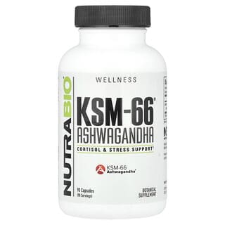 NutraBio Ashwagandha KSM-66 Stress Support Supplement, 90 Capsules