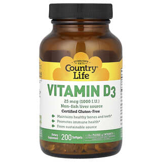 Vitamin D3 25 mcg (1,000 I.U.) by Country Life - Healthy Bones & Immune Support