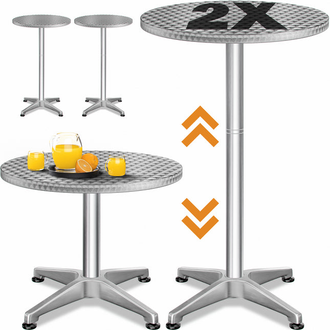 Bar Table Set of 2 Silver Alu Ø60cm Height Adjustable
