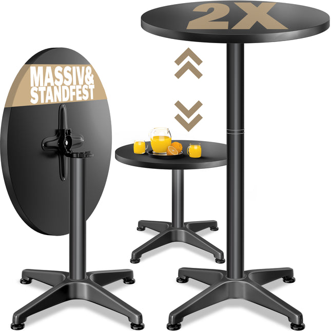 Bar table 2in1 set of 2 black 60cm height adjustable folding