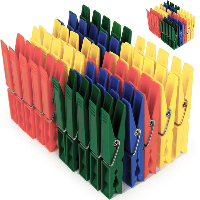 100x Clothespins made of plastic - 4 different colors