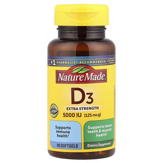 Nature Made Vitamin D3 Extra Strength Softgels - 125 mcg (5,000 IU) for Immune Health