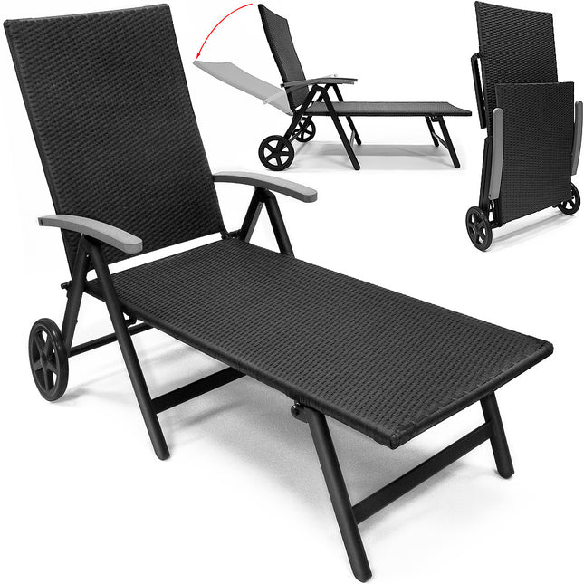 Aluminium wheeled Sun Lounger - Weather-resistant - 7 Positions - Black