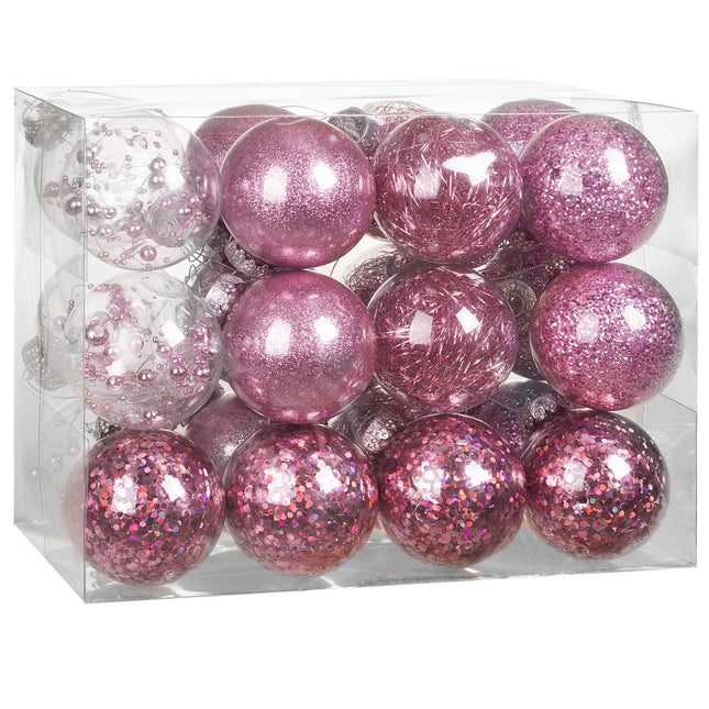 Christmas Tree Baubles 24 Pcs Pink 8cm