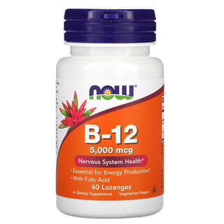 NOW Foods Vitamin B-12 5,000 mcg, 60 Lozenges, Vegetarian/Vegan