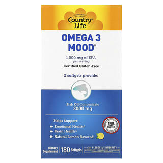 Country Life Omega 3 Mood, Natural Lemon, 180 Softgels - Brain & Emotional Health