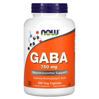 NOW Foods GABA Supplement 750mg, 200 Vegan Capsules