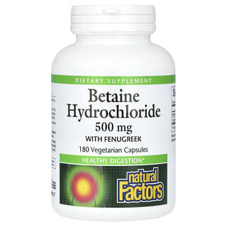Natural Factors Betaine HCL with Fenugreek, 500mg, 180 Capsules