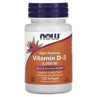 NOW Foods Vitamin D3 2000 IU High Potency Softgels for Healthy Bones