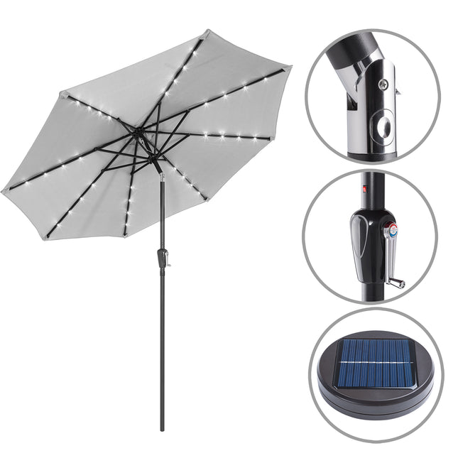 24 LED Solar Garden Parasol Sun Umbrella 27m - Grey