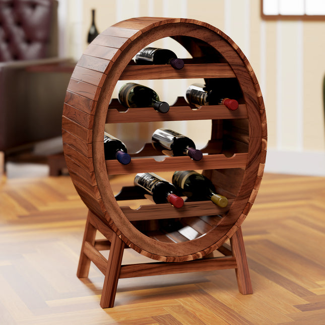 Wine Rack Wood 12 Bottles Wine Barrel Design