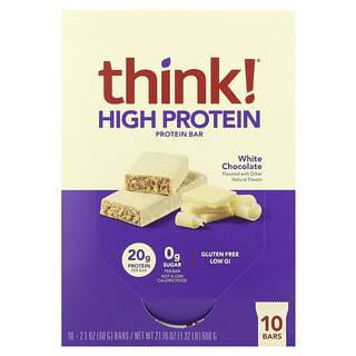 White Chocolate High Protein Bars by Think! - 10 Bars, 2.1 oz Each