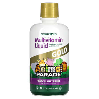 NaturesPlus Animal Parade Gold Liquid Multivitamin for Kids, Tropical Berry