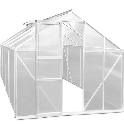 Aluminium Greenhouse 11,38m³ - 2 roof windows   rain gutter   sliding door M8