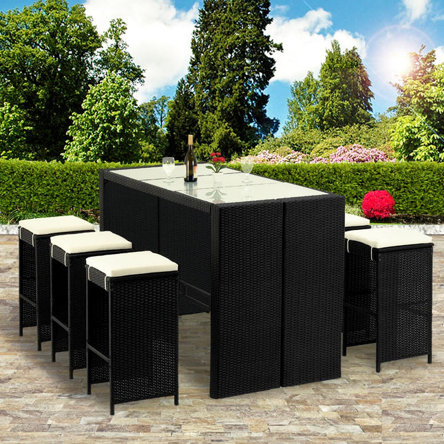 Bar set poly rattan - Garden furniture set 16 pcsincl cushions black/beige