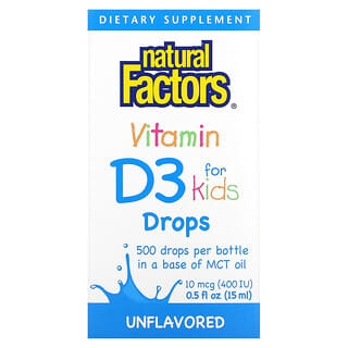 Natural Factors Vitamin D3 Drops for Kids, Unflavored, 10 mcg (400 IU)
