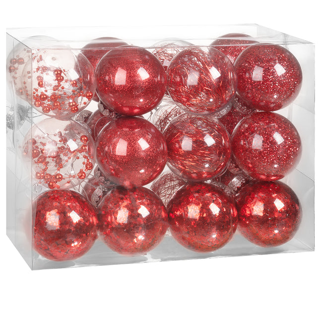 Christmas Tree Baubles 24 Pcs Red 8cm