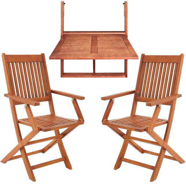Balcony Hanging Table incl 2 Chairs 3 Pcs Acacia Wood FSC®-certified